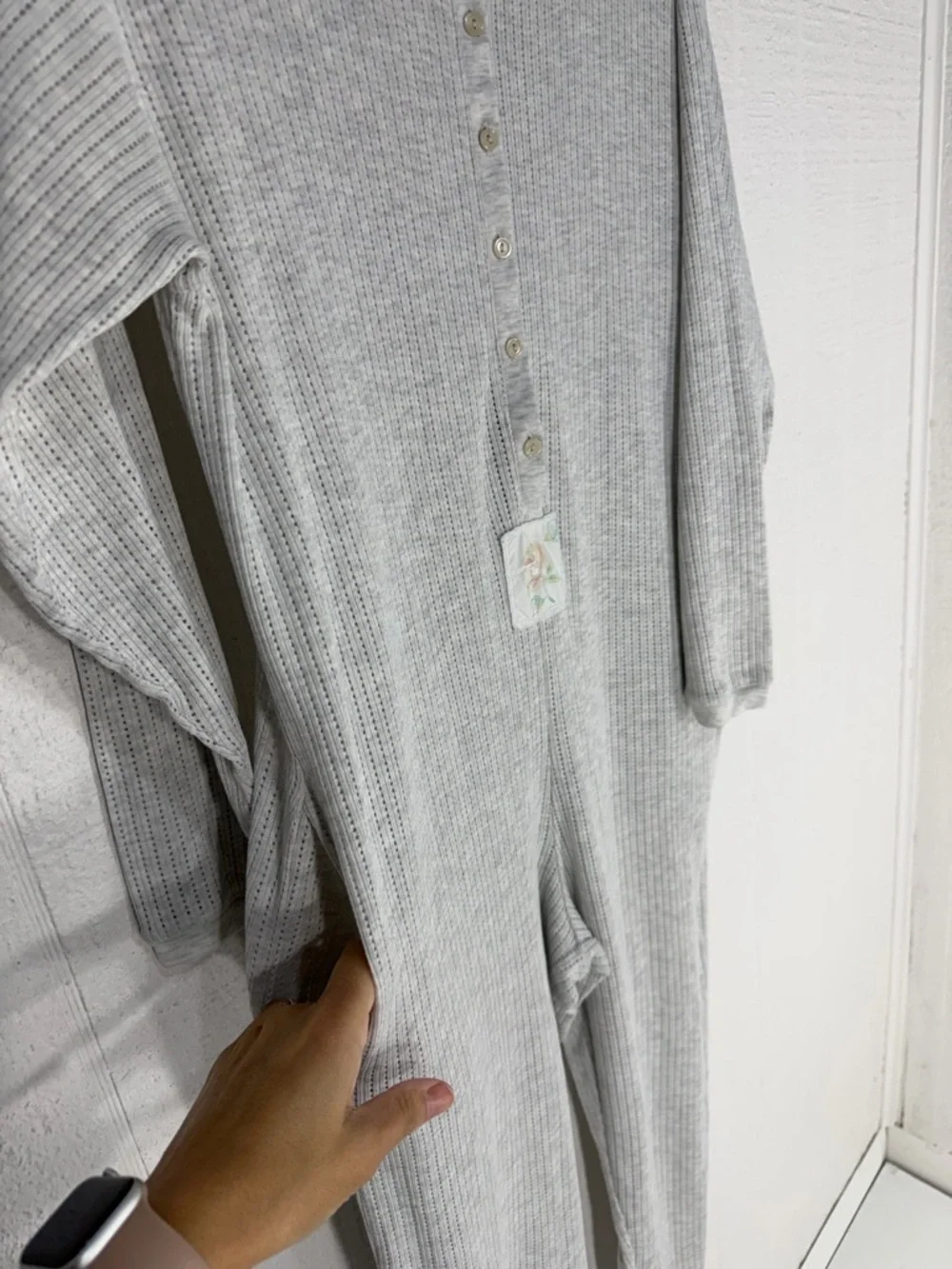 Vintage Victoria’s Secret thermal pointelle onesie gray size S